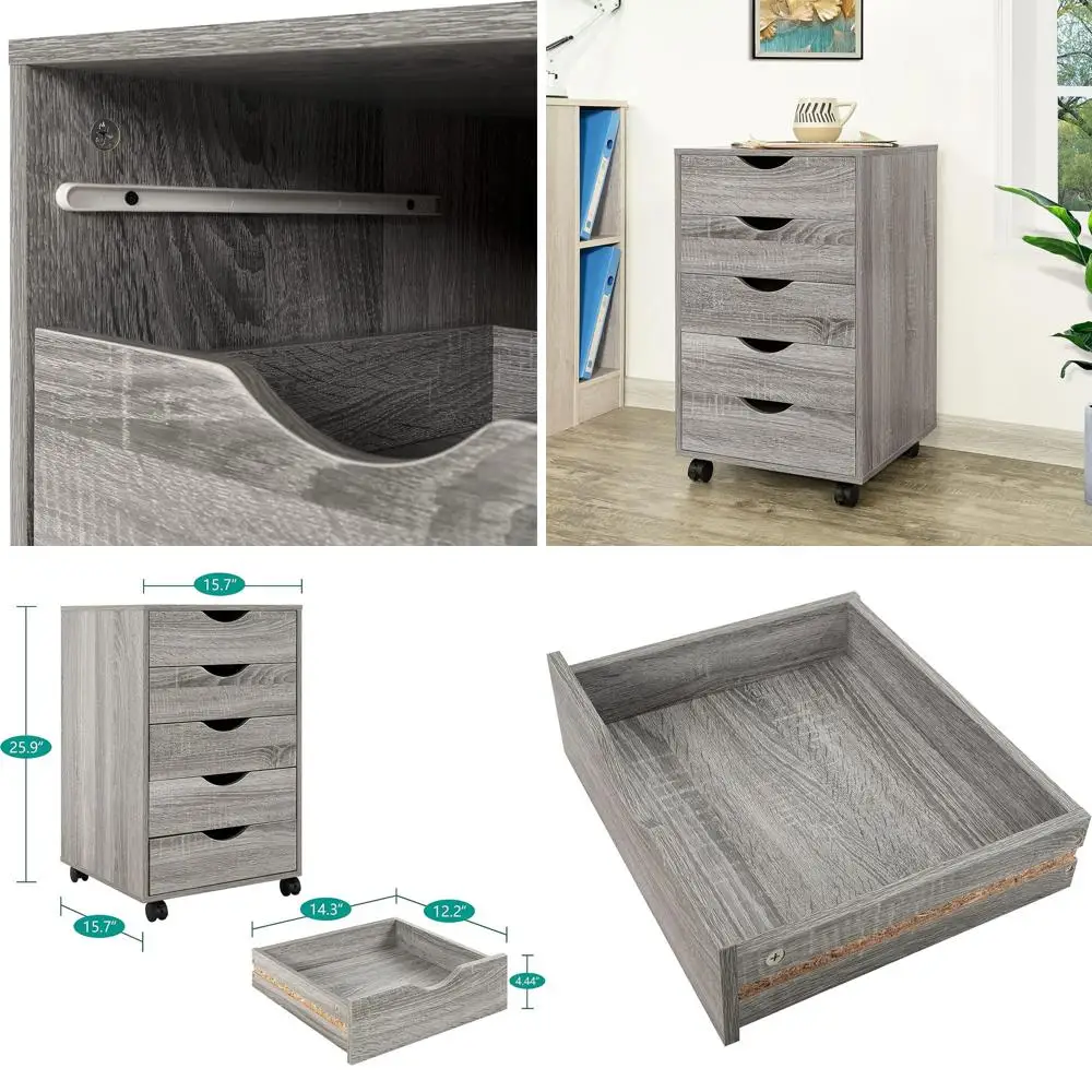 Gray Oak 5-Drawer Rolling File Cabinet with Printer Stand, Home Office Storage Organizer, 180 lbs Capacity
Gray Oak 5-Drawer Rolling File Cabinet with Printer Stand, Home Office Storage Organizer, 180 lbs Capacity