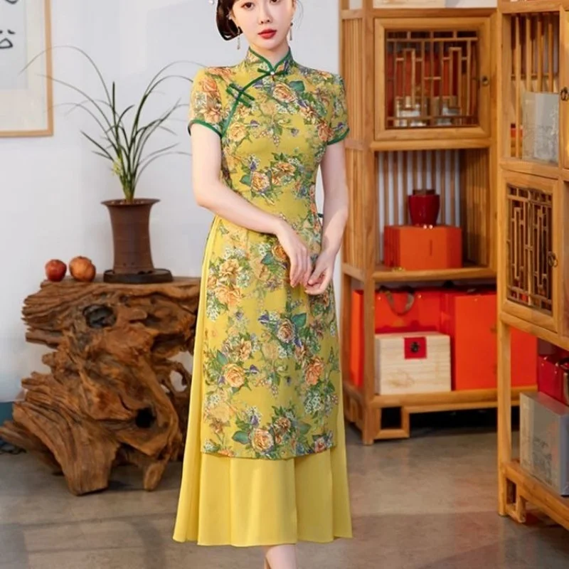 Летнее женское вьетнамское Cheongsam Cheongsam с воротником-стойкой, восточное традиционное вечернее платье с цветочным принтом
Летнее женское вьетнамское Cheongsam Cheongsam с воротником-стойкой, восточное традиционное вечернее платье с цветочным принтом