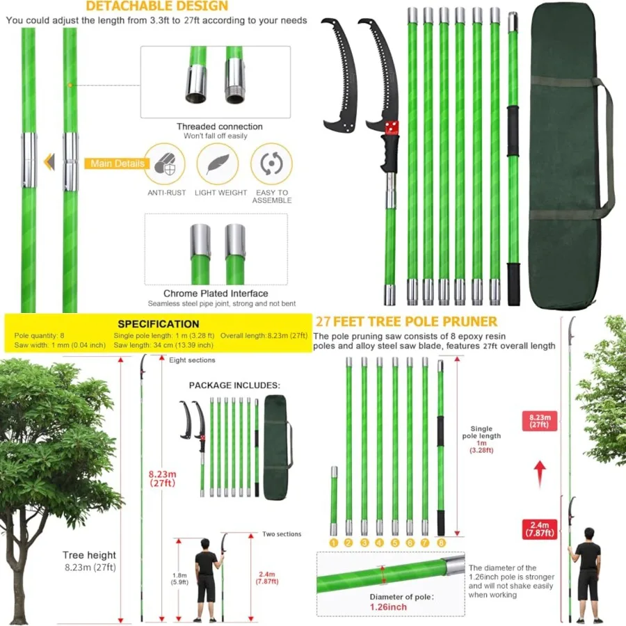 27 Feet Tree Pole Pruner Manual Branches Trimmer Tree Branch Garden Tools Loppers Hand Pole Saws Extendable Height
27 Feet Tree Pole Pruner Manual Branches Trimmer Tree Branch Garden Tools Loppers Hand Pole Saws Extendable Height