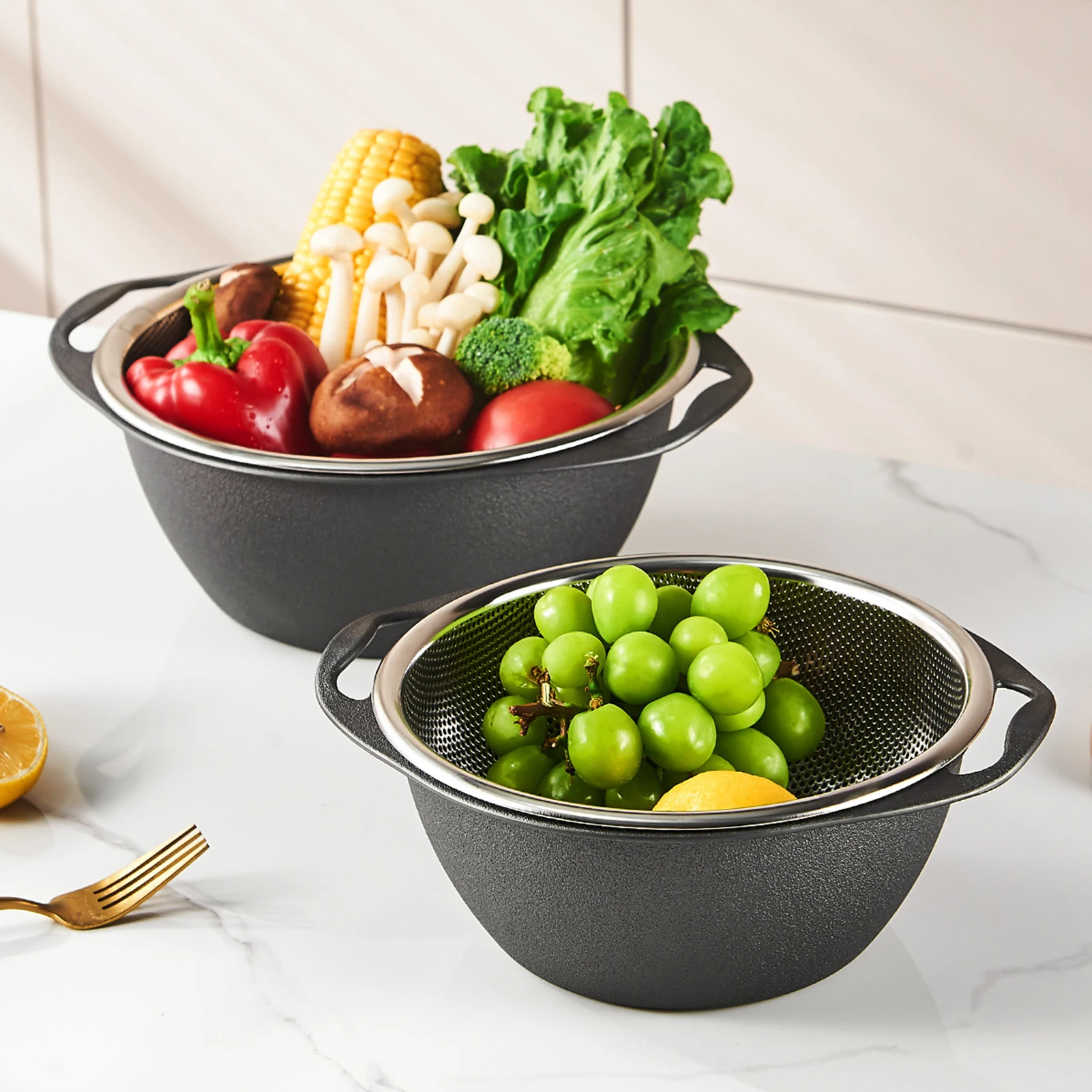 3pcs Kitchen Strainer Washer Drainer Basket Stainless Steel Space-saving Kitchen Storage Baskets for Vegetable Fruits Cleaning
3pcs Kitchen Strainer Washer Drainer Basket Stainless Steel Space-saving Kitchen Storage Baskets for Vegetable Fruits Cleaning