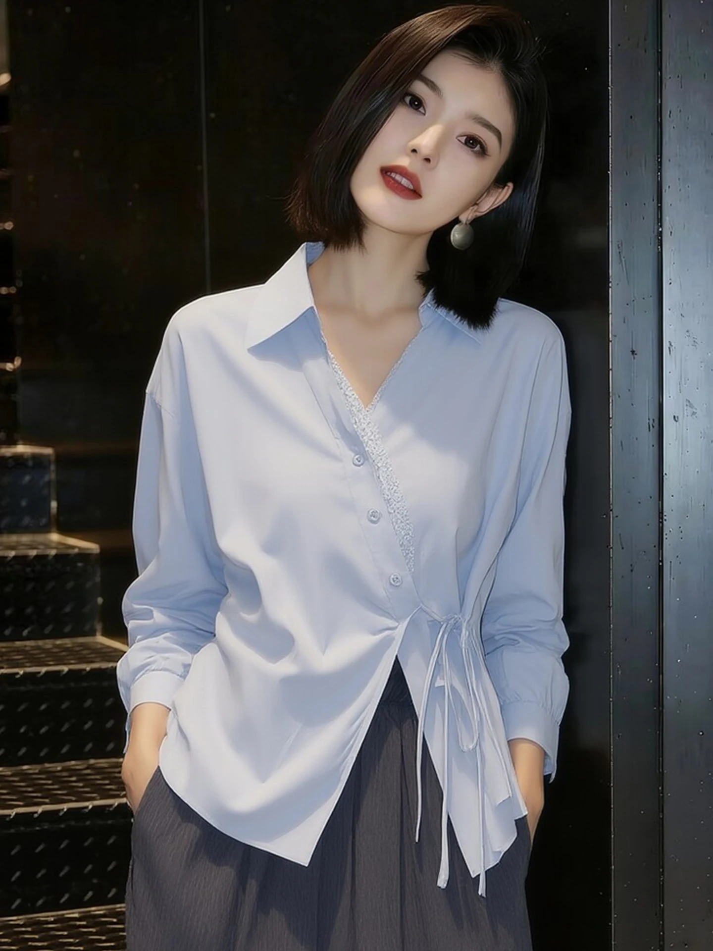Slimming Long Sleeve Shirt Women's Fashionable Lace Trim Belted Waist Design Spring Collection Commute Style Sun Protection
Slimming Long Sleeve Shirt Women's Fashionable Lace Trim Belted Waist Design Spring Collection Commute Style Sun Protection