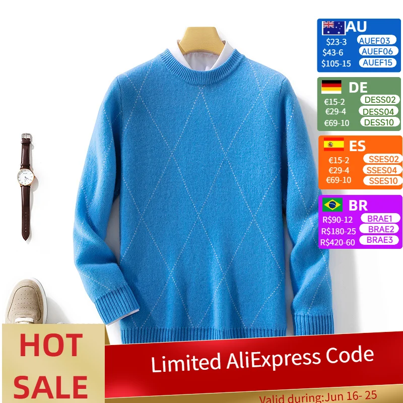 Men 100% Pure Cashmere Wool Soft Sweater O-neck Diamond Jacquard Pullover Autumn Winter Casual Thick Basis Jumper Large Size Top
Men 100% Pure Cashmere Wool Soft Sweater O-neck Diamond Jacquard Pullover Autumn Winter Casual Thick Basis Jumper Large Size Top