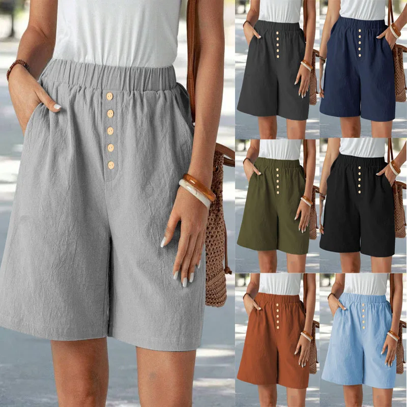 Women's Thin Cotton and Linen Wide Leg Pants Fashion Short Trousers Casual Button Elastic High Waist Pocket Shorts Pants
Women's Thin Cotton and Linen Wide Leg Pants Fashion Short Trousers Casual Button Elastic High Waist Pocket Shorts Pants