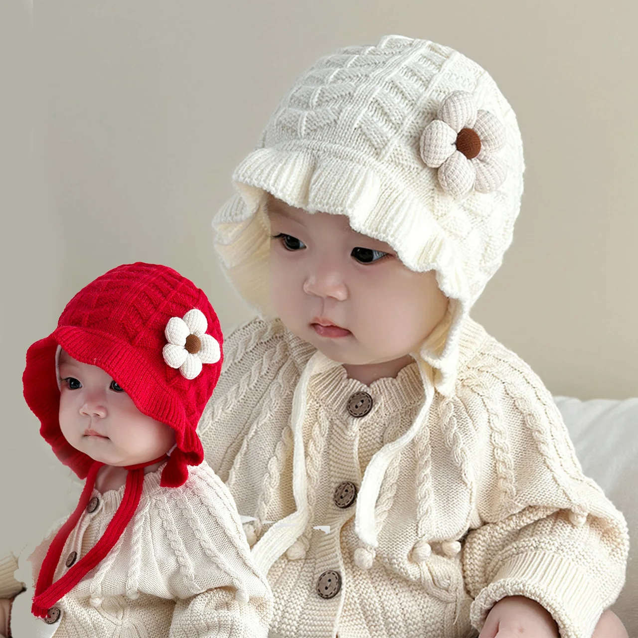 Осенне-зимняя теплая защитная шапка для маленьких девочек, детские однотонные вязаные шерстяные шапки, милая детская шапка с цветочным принтом и рюшами
Осенне-зимняя теплая защитная шапка для маленьких девочек, детские однотонные вязаные шерстяные шапки, милая детская шапка с цветочным принтом и рюшами