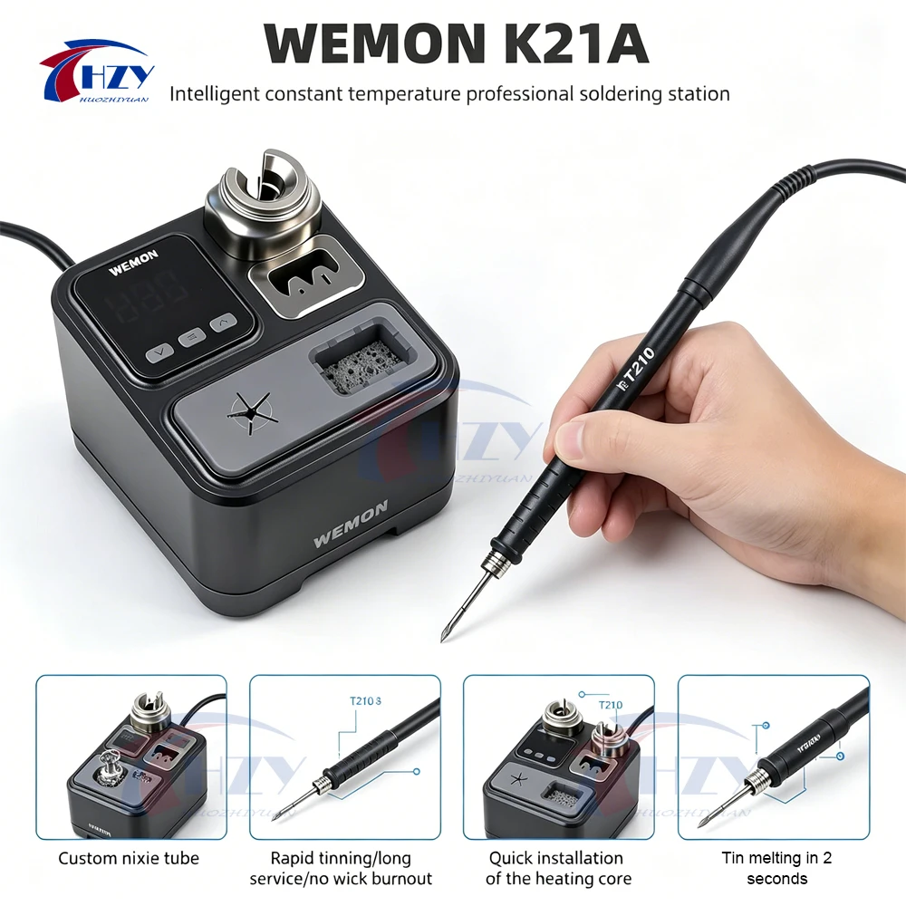 WEMON K21A T210 Soldering Station 100-480°C For Precision Electronic Welding Rework Station With C210 Soldering Iron Tip Tools
WEMON K21A T210 Soldering Station 100-480°C For Precision Electronic Welding Rework Station With C210 Soldering Iron Tip Tools