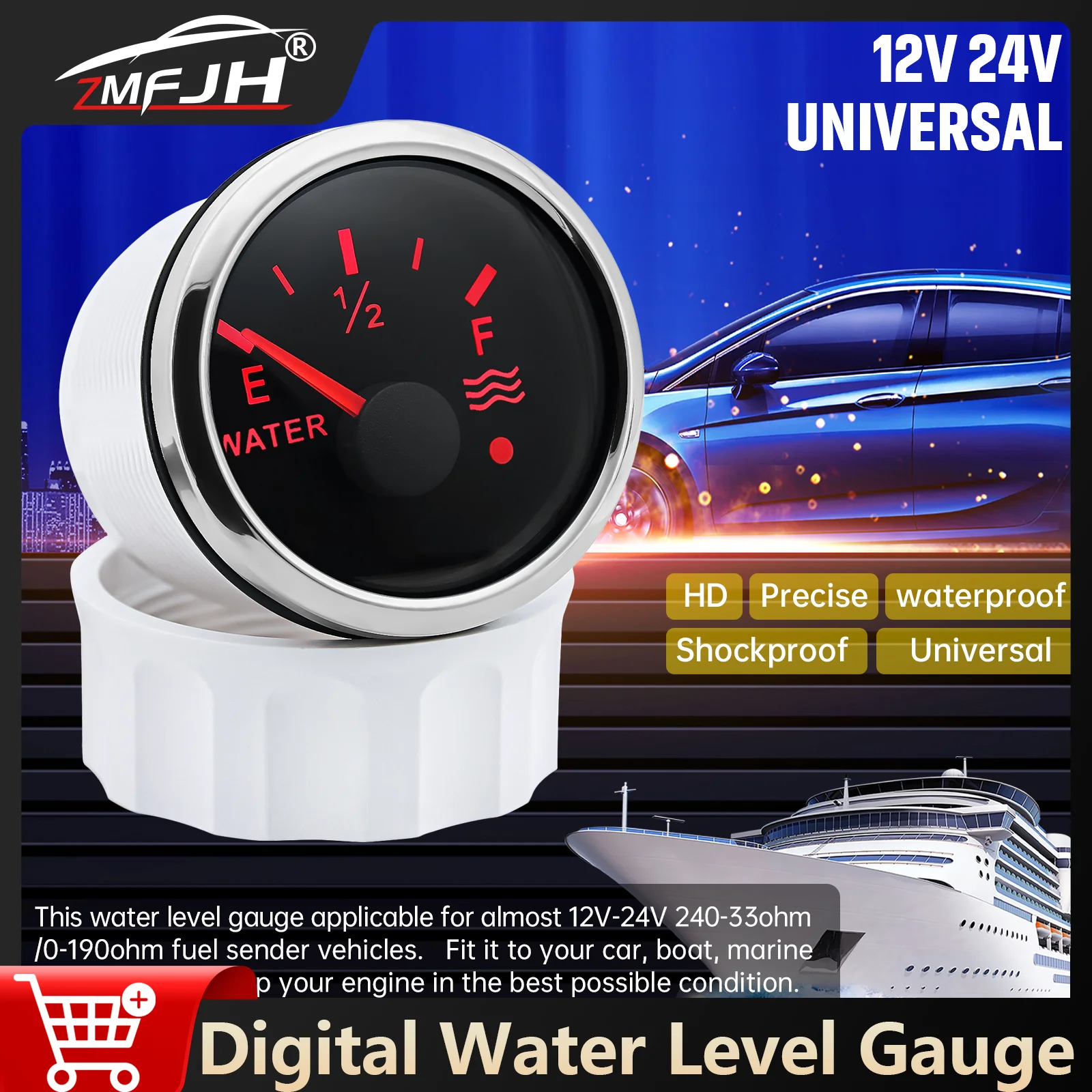 2‘’52mm Water Level Gauge 0-190ohm/240-33ohm Water Level Meter Indicator With Warning Light For Marine Boat Car Truck 12V 24V
2‘’52mm Water Level Gauge 0-190ohm/240-33ohm Water Level Meter Indicator With Warning Light For Marine Boat Car Truck 12V 24V