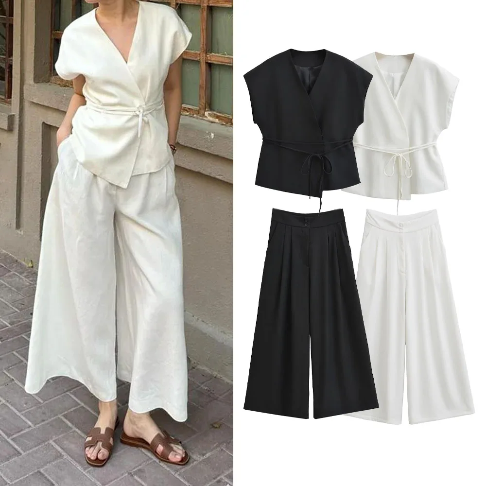 Elegant Wide Pant Set Women's Lace-up V-Neck Top and Wide Pleated Pant New 2024 Summer Fashion Commuter High Street Set
Elegant Wide Pant Set Women's Lace-up V-Neck Top and Wide Pleated Pant New 2024 Summer Fashion Commuter High Street Set