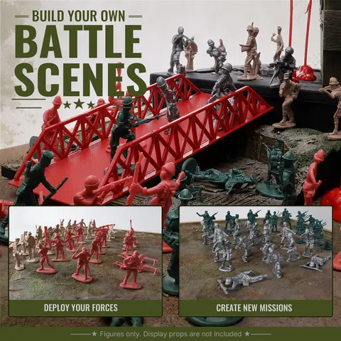 ViiKONDO 24 PCS Military Soldier Figures with 1 Flag, Available in Gray, Green, Tan or Pink for Tabletop Wargaming and Dioramas