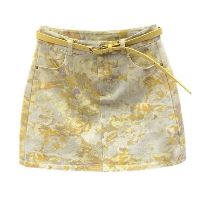 Tie-dye Color Design Denim Skirt Women's Summer 2025 New High-waisted A-word Hip Midi Skirt Korean Style 
Tie-dye Color Design Denim Skirt Women's Summer 2025 New High-waisted A-word Hip Midi Skirt Korean Style