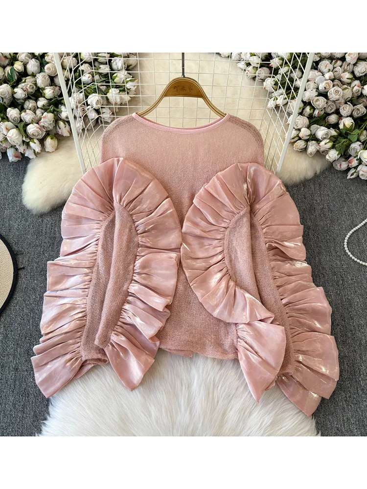 Women's Autumn Blouse French Splicing Ruffle Edge Long Sleeved Knitted T-shirt Korean Version Slim Fit Slimming Short Top BL044
Women's Autumn Blouse French Splicing Ruffle Edge Long Sleeved Knitted T-shirt Korean Version Slim Fit Slimming Short Top BL044