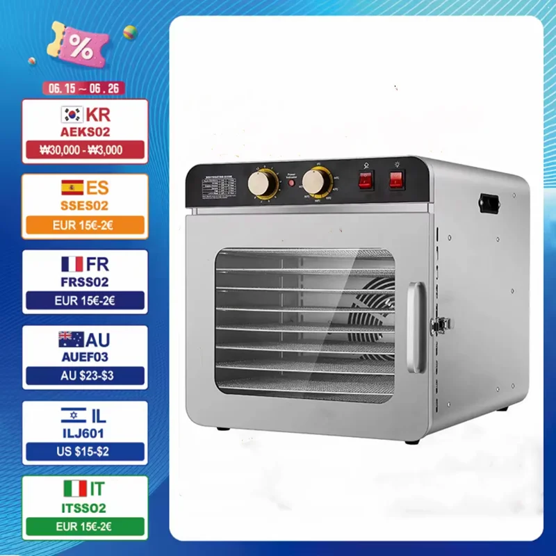 10 Layer Stainless Steel Food Dehydrator Machine Commercial Household Dual Knob Timing Visualized Simple Dryer Fruit Maker
10 Layer Stainless Steel Food Dehydrator Machine Commercial Household Dual Knob Timing Visualized Simple Dryer Fruit Maker