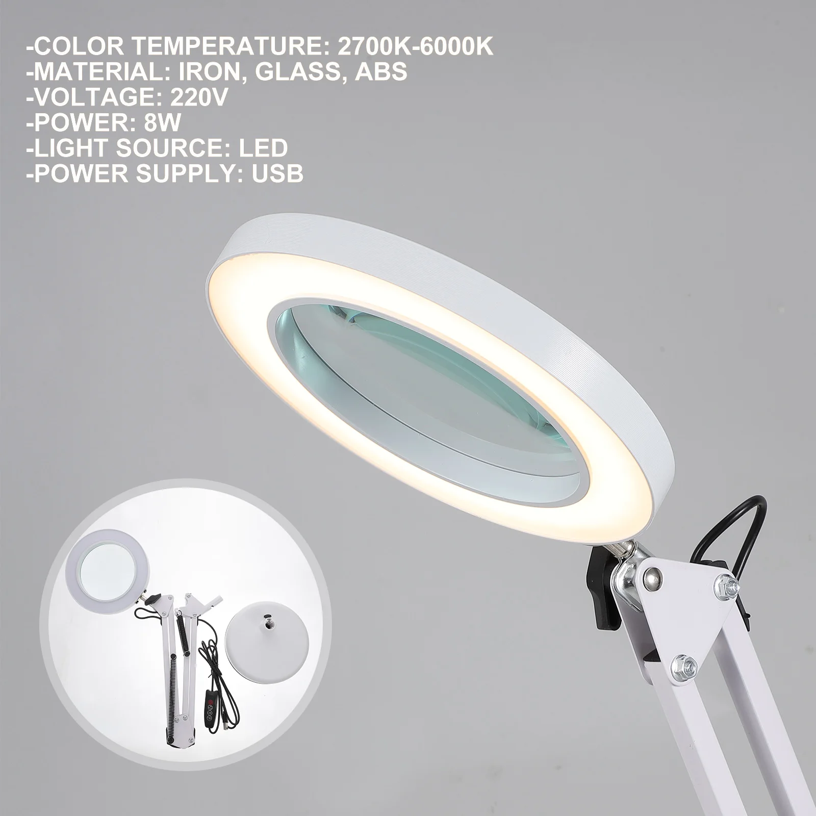 1 set Professional 5x Magnifier Lamp Bright LED Light Foldable Multi-Angle Lighting Adjustable Arm
1 set Professional 5x Magnifier Lamp Bright LED Light Foldable Multi-Angle Lighting Adjustable Arm