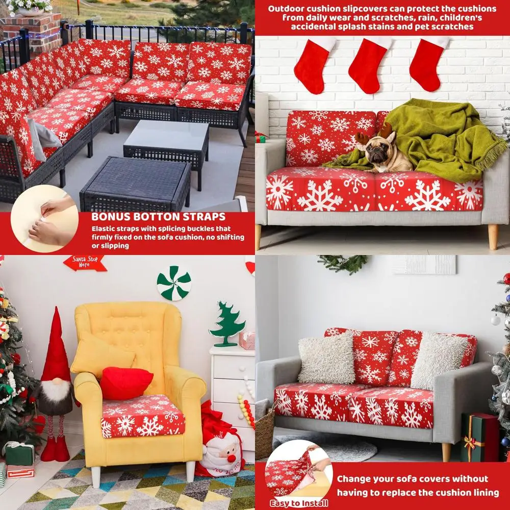 Red Christmas Snowflake Print Stretch Couch Cushion Covers Set of 8 for Outdoor Patio, Armchair & Loveseat Protection
Red Christmas Snowflake Print Stretch Couch Cushion Covers Set of 8 for Outdoor Patio, Armchair & Loveseat Protection