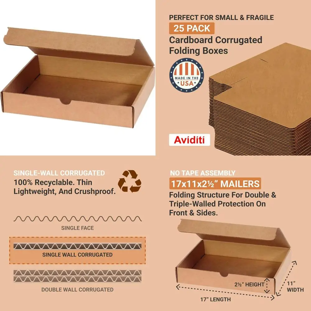 25-Count Medium Cardboard Shipping Boxes, 17x11x2.5 Inches, Durable for Packing and Storage
25-Count Medium Cardboard Shipping Boxes, 17x11x2.5 Inches, Durable for Packing and Storage