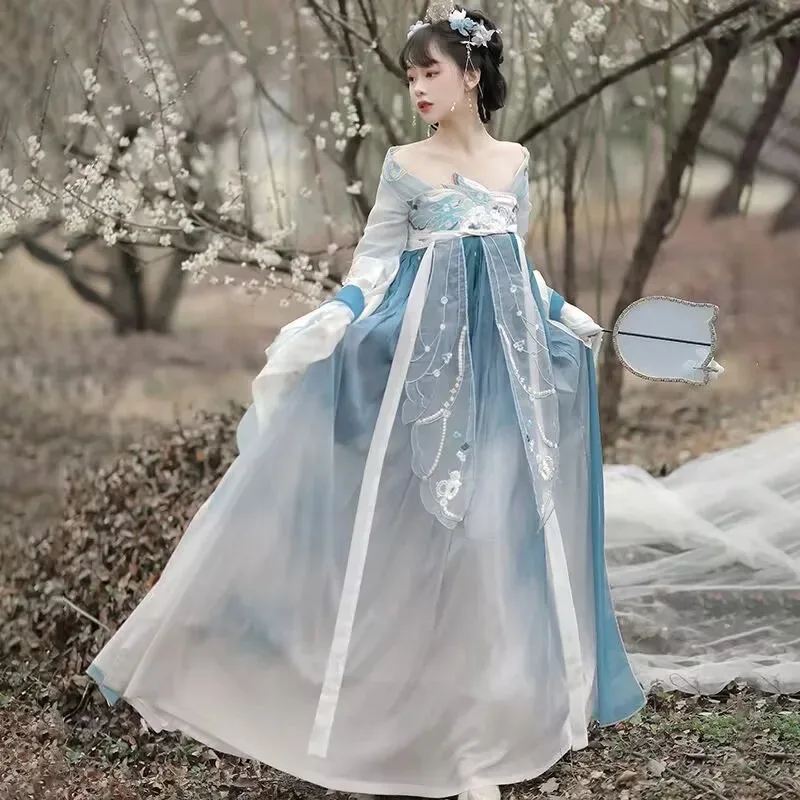 Chinese Hanfu Dress Women Carnival Cosplay Costume Ancient Tang Dynasty Embroidery Blue Hanfu Suits Party Dress
Chinese Hanfu Dress Women Carnival Cosplay Costume Ancient Tang Dynasty Embroidery Blue Hanfu Suits Party Dress