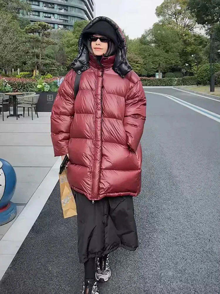Зимний пуховик средней длины с капюшоном, женская однотонная утолщенная куртка с карманами, женская теплая куртка на молнии на белом утином пуху, верхняя одежда Parker 
Зимний пуховик средней длины с капюшоном, женская однотонная утолщенная куртка с карманами, женская теплая куртка на молнии на белом утином пуху, верхняя одежда Parker