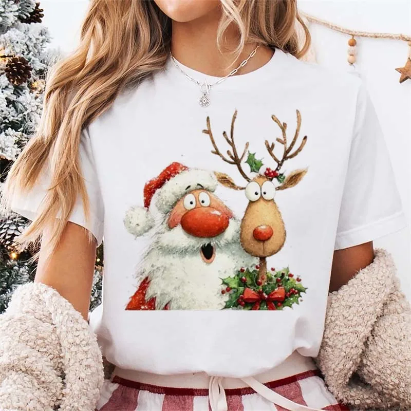 Рождественская футболка с изображением оленя, вечерние, праздничные, забавные, женская, повседневная, с коротким рукавом, модная одежда с круглым вырезом, топ, белая футболка
Рождественская футболка с изображением оленя, вечерние, праздничные, забавные, женская, повседневная, с коротким рукавом, модная одежда с круглым вырезом, топ, белая футболка