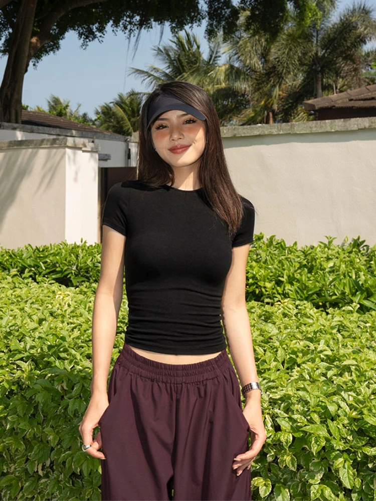 Wholesale O Neck Tight T Shirts Short Slim Fit Top Women Summer Ins Solid Tee Shirts Short Sleeve High Strecth Cotton T-shirt
Wholesale O Neck Tight T Shirts Short Slim Fit Top Women Summer Ins Solid Tee Shirts Short Sleeve High Strecth Cotton T-shirt
