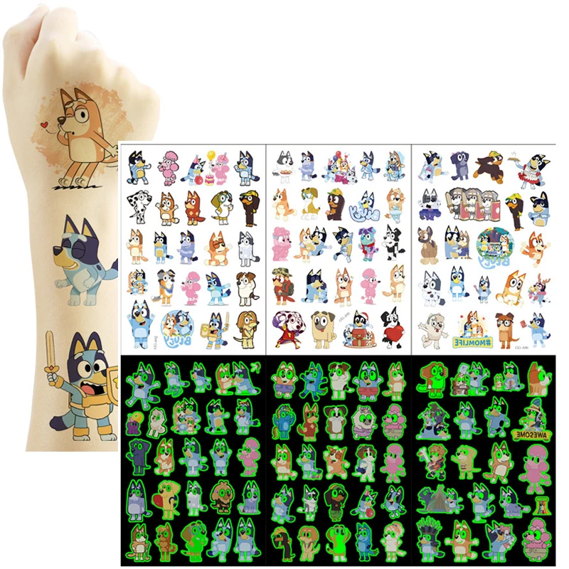 1 шт. светящаяся временная тату-наклейка с мультяшными персонажами Bluey Family, для рук и лица, имитация татуировки, боди-арт, подарок для вечеринки
1 шт. светящаяся временная тату-наклейка с мультяшными персонажами Bluey Family, для рук и лица, имитация татуировки, боди-арт, подарок для вечеринки