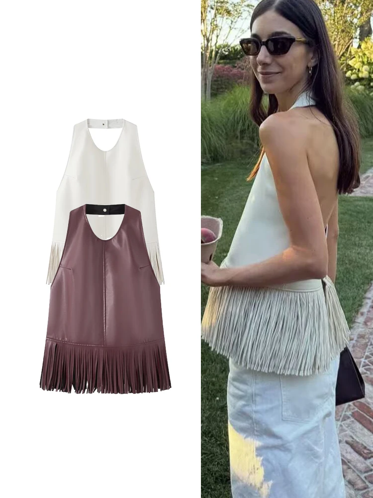 TFMLN Women's Faux Leather Tassel Vests Slim Sleeveless Backless Halter Tops New Ladies Summer Solid Streetwear Tank Tops
TFMLN Women's Faux Leather Tassel Vests Slim Sleeveless Backless Halter Tops New Ladies Summer Solid Streetwear Tank Tops