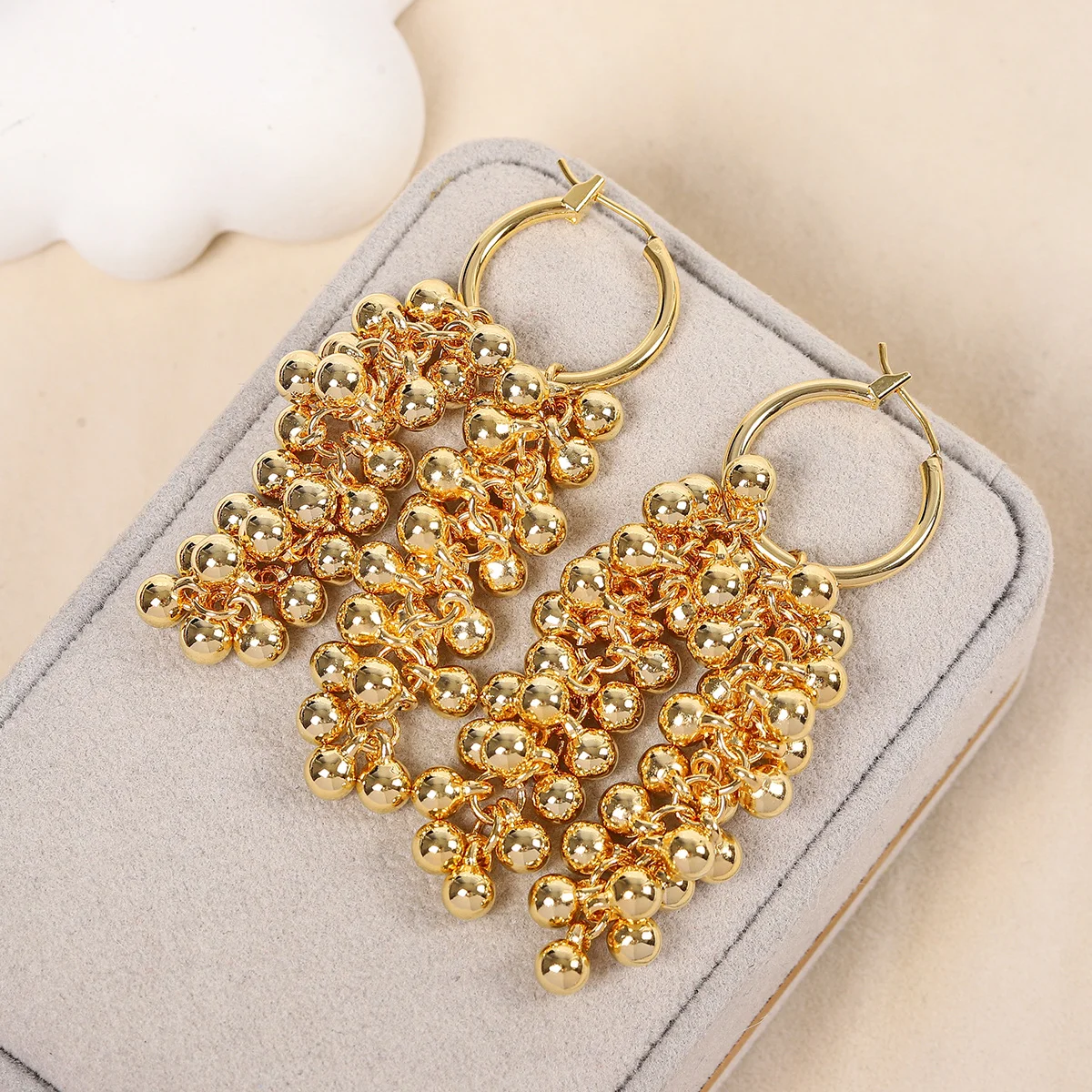 925 Silver Needle Luxury Gold Plated Bead Tassel Hoop Earrings, Elegant Party Statement Jewelry Gift for Women
925 Silver Needle Luxury Gold Plated Bead Tassel Hoop Earrings, Elegant Party Statement Jewelry Gift for Women