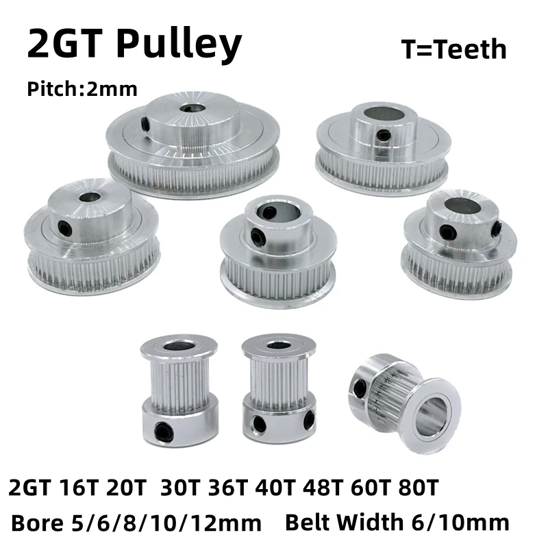 2GT Timing Pulley 16T 20T 30T 32T 36T 40T 48T 60T 80Teeth Bore 5/6/8/10/12mm Belt Width 6/10mm 3D Printer GT2 Timing Belt Pulley
2GT Timing Pulley 16T 20T 30T 32T 36T 40T 48T 60T 80Teeth Bore 5/6/8/10/12mm Belt Width 6/10mm 3D Printer GT2 Timing Belt Pulley