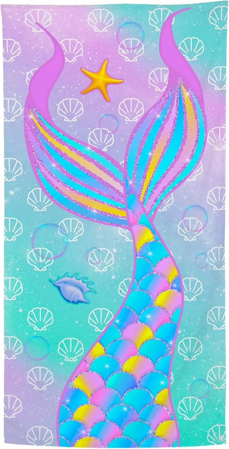 Mermaid Beach Towel 31.5x63 Inch Colorful Tail with Shells Starfish Print Quick Dry Soft Microfiber Bath Towel for Girls Kids
Mermaid Beach Towel 31.5x63 Inch Colorful Tail with Shells Starfish Print Quick Dry Soft Microfiber Bath Towel for Girls Kids