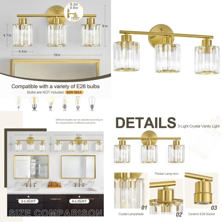 Crystal Bathroom Light Fixtures, Bathroom Lighting Fixtures Over Mirror, Modern Vanity Lights for Mirror, Restroom, Kitchen Cer
Crystal Bathroom Light Fixtures, Bathroom Lighting Fixtures Over Mirror, Modern Vanity Lights for Mirror, Restroom, Kitchen Cer