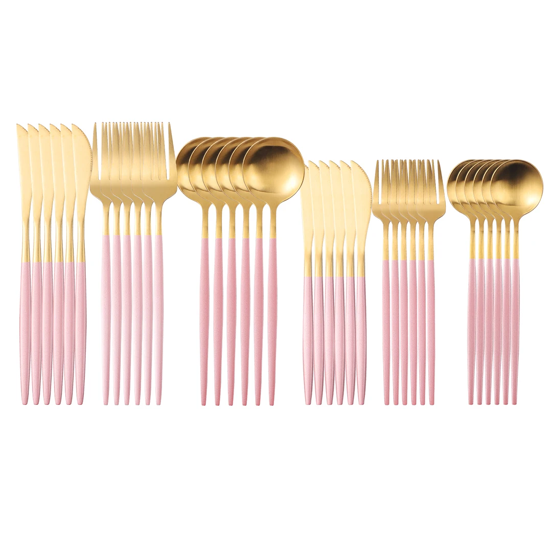 Pink Gold Cutlery Set Stainless Steel Flatware Matt Knife Fork Spoon Dessert Dinnerware Set 36 Pcs Dishwasher Safe Tableware Set
Pink Gold Cutlery Set Stainless Steel Flatware Matt Knife Fork Spoon Dessert Dinnerware Set 36 Pcs Dishwasher Safe Tableware Set