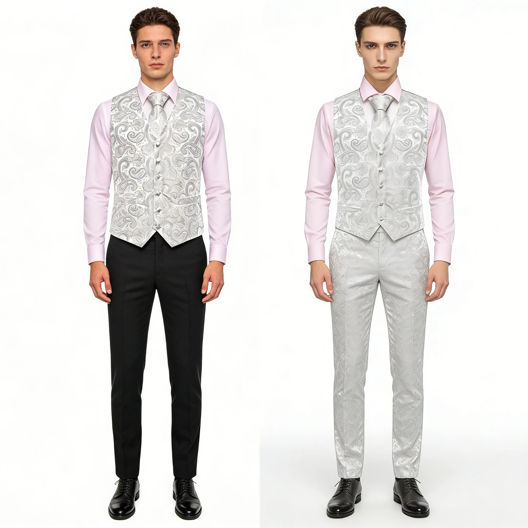 Deisgner Men's Suit Vests Jacquard Paisley Waistcoat Tie Hanky Cufflinks Set White Gray Black for Men Weddding Business Party
Deisgner Men's Suit Vests Jacquard Paisley Waistcoat Tie Hanky Cufflinks Set White Gray Black for Men Weddding Business Party