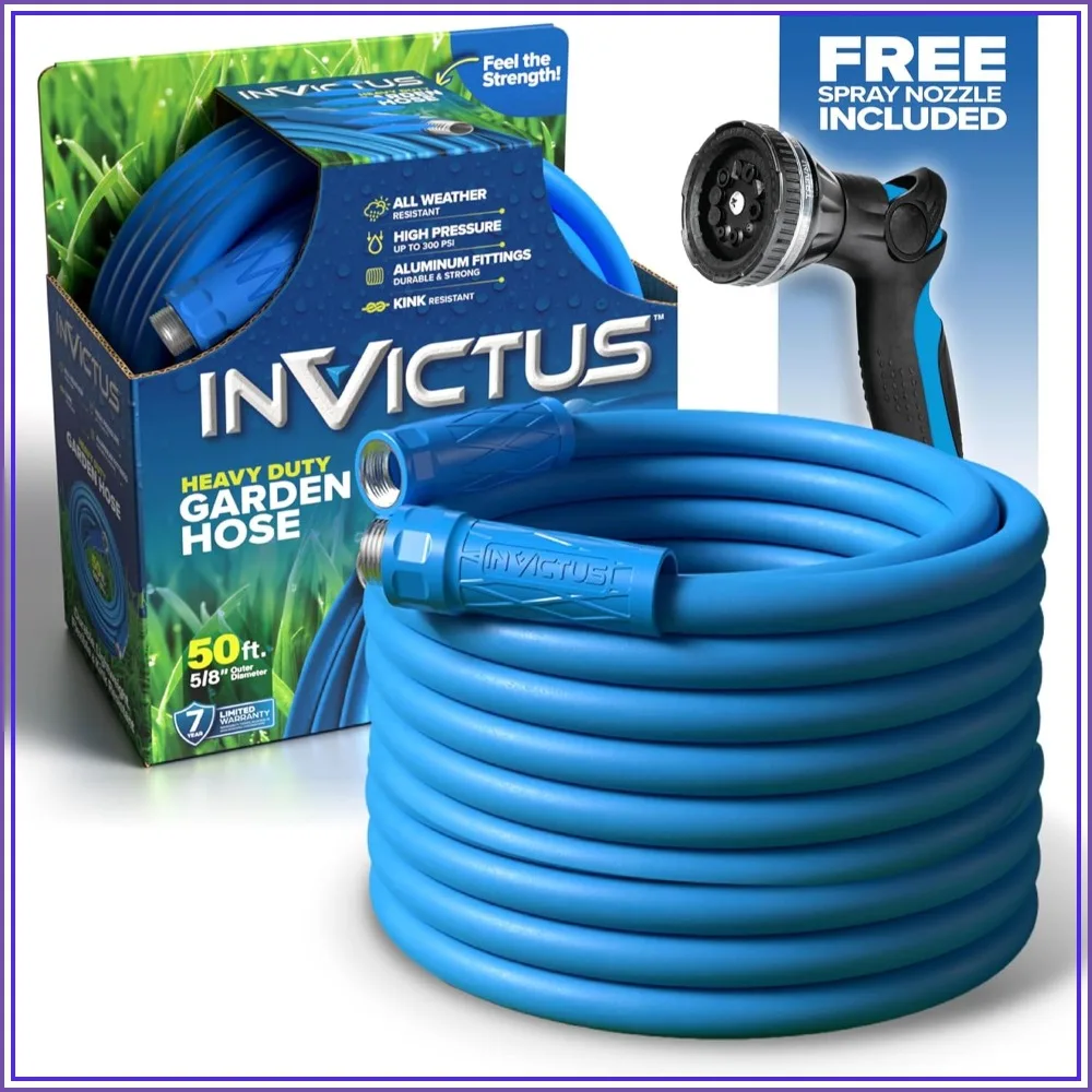 50Ft x 5/8in Heavy Duty Garden Hose with Spray Nozzle, Flexible, Lightweight, Non-Expandable, Kink Resistant, Drinking Water Safe
50Ft x 5/8in Heavy Duty Garden Hose with Spray Nozzle, Flexible, Lightweight, Non-Expandable, Kink Resistant, Drinking Water Safe