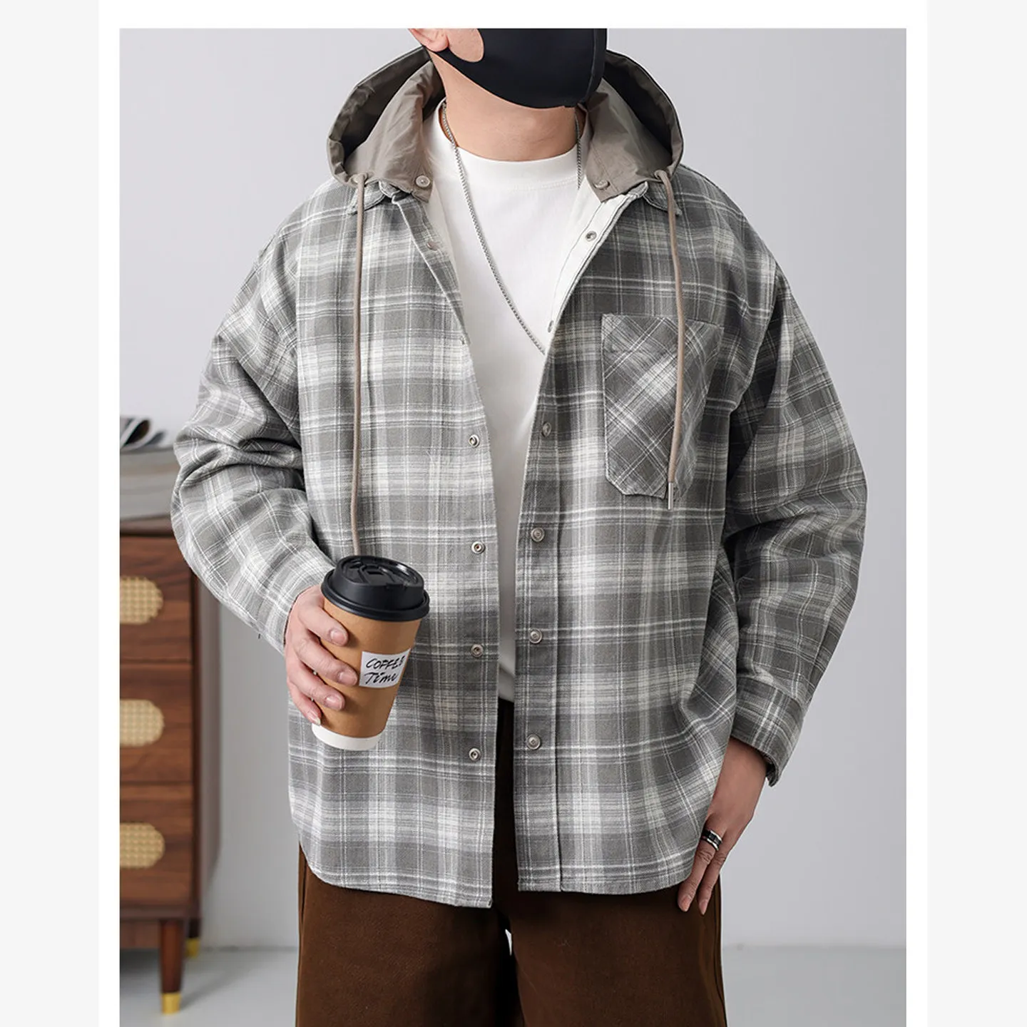 2026 New Retro Hooded Contrast Color Plaid Long Sve Men's Jaet Casual Removable Upper Apparel Loose Fit Spring Autumn
2026 New Retro Hooded Contrast Color Plaid Long Sve Men's Jaet Casual Removable Upper Apparel Loose Fit Spring Autumn