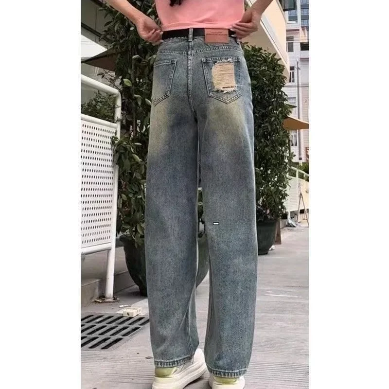 Ретро джинсы прямого кроя для женщин: модные свободные широкие брюки с высокой талией, синие, из смесового хлопка и полиэстера, повседневные
Ретро джинсы прямого кроя для женщин: модные свободные широкие брюки с высокой талией, синие, из смесового хлопка и полиэстера, повседневные