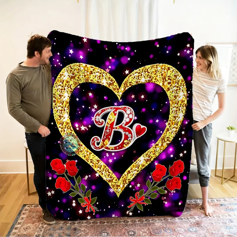 Custom Initial Letter Throw Blanket Romantic Gold Heart Red Rose Print Flannel Blanket for Sofa Bedroom Valentine's Day Gift
Custom Initial Letter Throw Blanket Romantic Gold Heart Red Rose Print Flannel Blanket for Sofa Bedroom Valentine's Day Gift