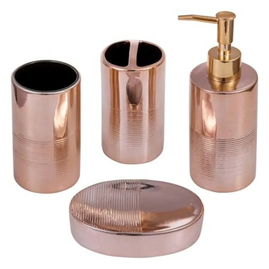 Набор аксессуаров для ванной комнаты из 4 предметов, цвет розовое золото: керамический держатель для зубных щеток, мыльница, дозатор для мыла, стакан, розовый, современный, с текстурой
Набор аксессуаров для ванной комнаты из 4 предметов, цвет розовое золото: керамический держатель для зубных щеток, мыльница, дозатор для мыла, стакан, розовый, современный, с текстурой
