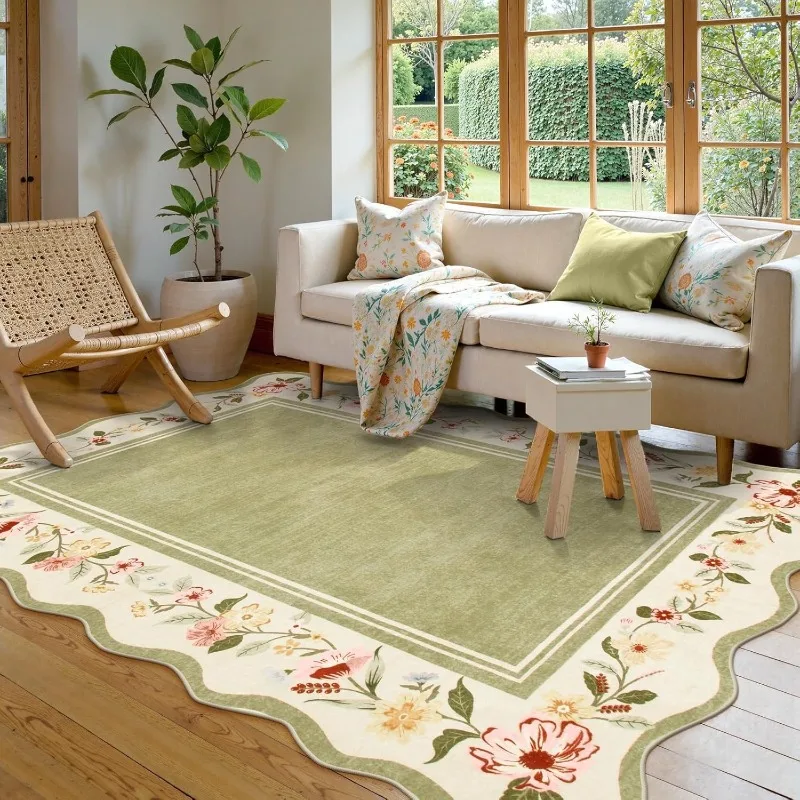 Green Irregular Living Room Carpet Retro Floral Print Bedroom Rug Light Luxury Art Machine Washable Coffee Table Mat Alfombra 러그
Green Irregular Living Room Carpet Retro Floral Print Bedroom Rug Light Luxury Art Machine Washable Coffee Table Mat Alfombra 러그