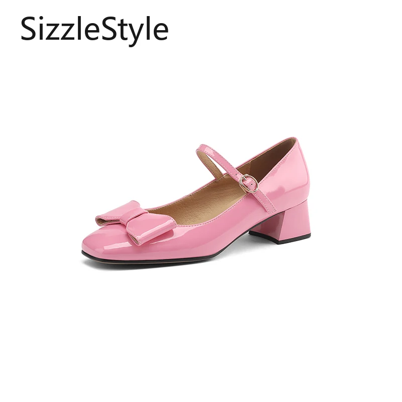 Women Patent Lambskin Mary Jane Square Toe 4cm Chunky Heel Single Buckle Bow Accent Flexible Sole Beige Black Pink
Women Patent Lambskin Mary Jane Square Toe 4cm Chunky Heel Single Buckle Bow Accent Flexible Sole Beige Black Pink