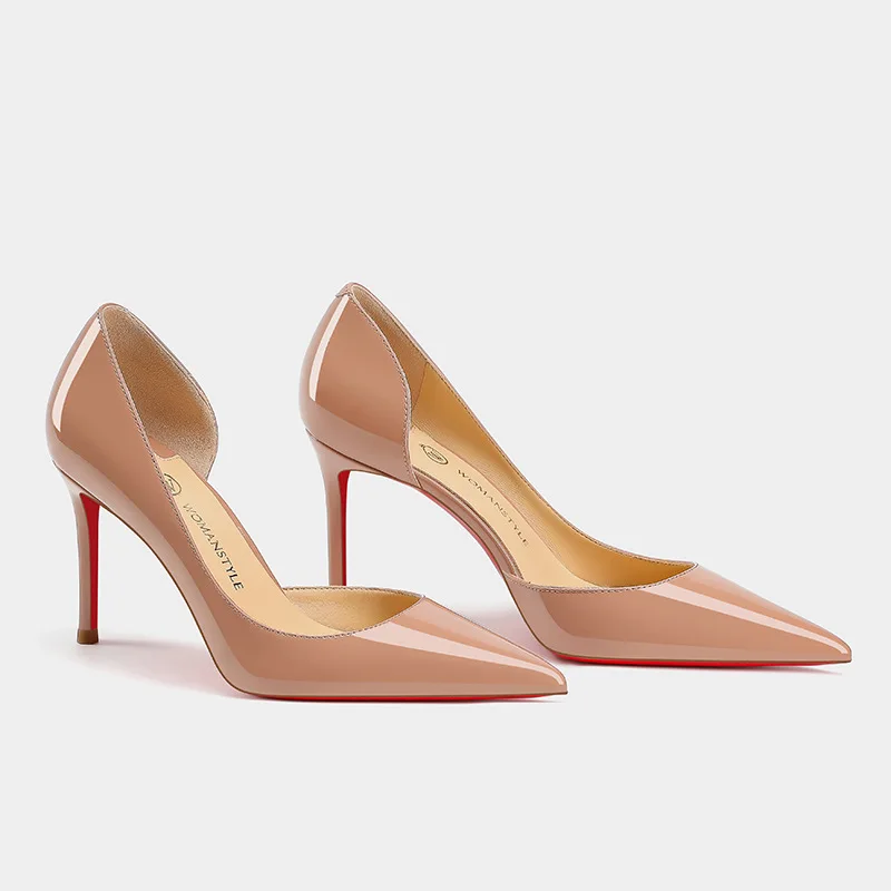 Nude Side-Slit High Heels for Women Sexy Elegant Red Sole Pointed Toe Slip-On Patent Leather Single Shoes Trendy Popular
Nude Side-Slit High Heels for Women Sexy Elegant Red Sole Pointed Toe Slip-On Patent Leather Single Shoes Trendy Popular