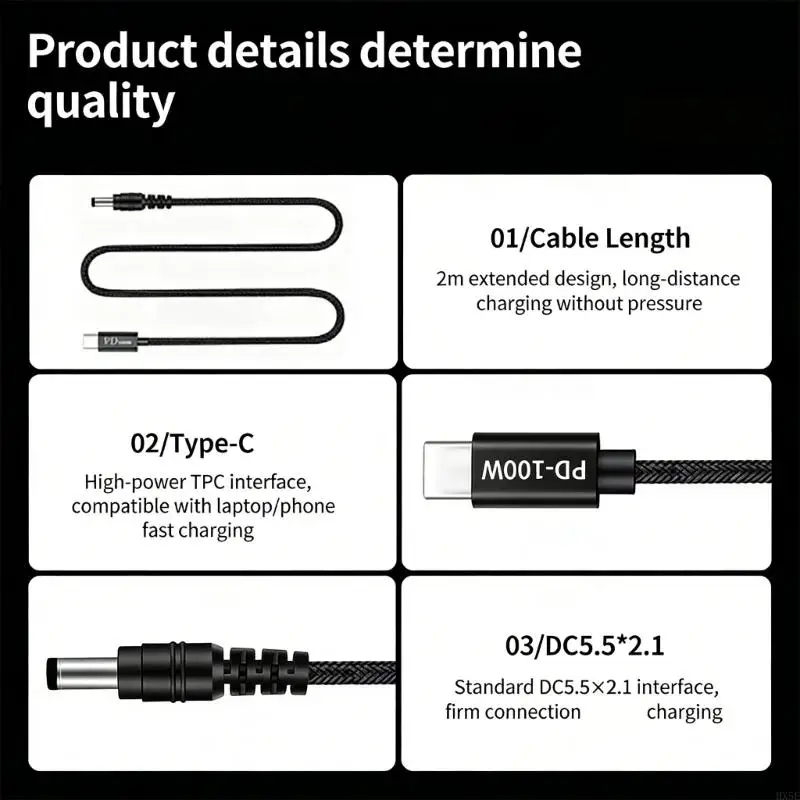 Multiple Size DC5.5mm to Type C Charging Line 100W Fast Charging for Major Brands HX5E
Multiple Size DC5.5mm to Type C Charging Line 100W Fast Charging for Major Brands HX5E