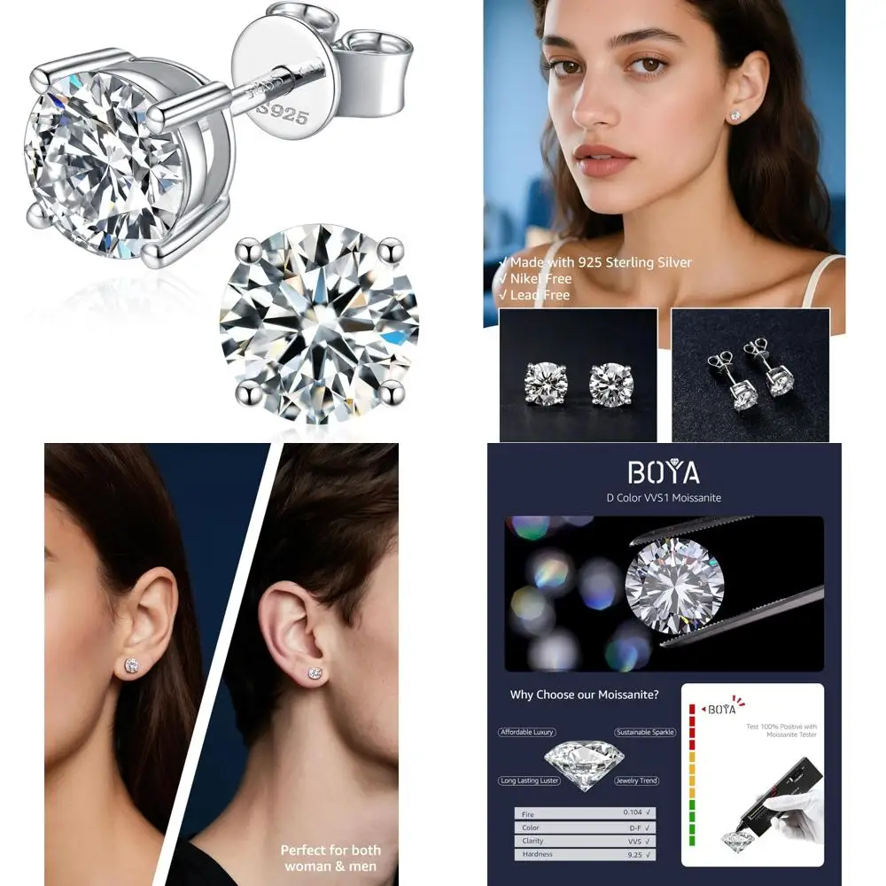 Men's 18K White Gold Plated Sterling Silver Moissanite Stud Earrings, 0.6-4ct for Women's Elegance and Style
Men's 18K White Gold Plated Sterling Silver Moissanite Stud Earrings, 0.6-4ct for Women's Elegance and Style