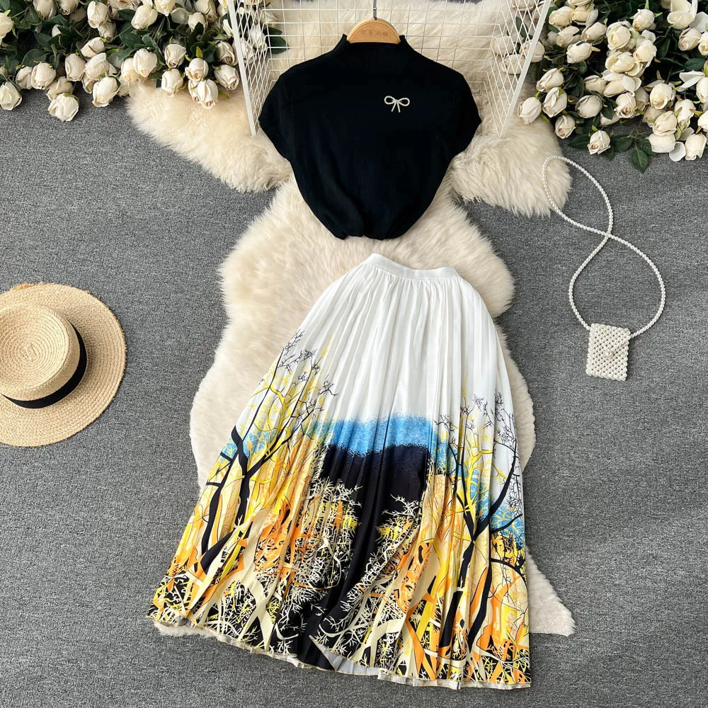 Skirt Set Women Two Piece Sets Print Short Sleeve Mock Neck Tops A Line Long Skirts Slim High Waist Y2k Streetwear 2025 Elegant
Skirt Set Women Two Piece Sets Print Short Sleeve Mock Neck Tops A Line Long Skirts Slim High Waist Y2k Streetwear 2025 Elegant
