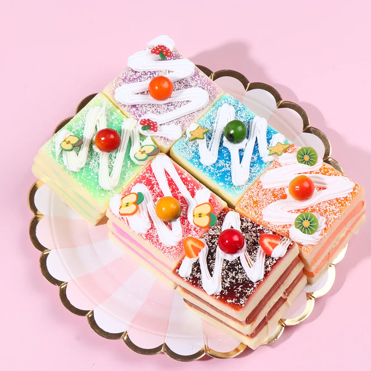 6pcs Simulation Cake Model PU Square Cake Decor Photography Prop Educational nament for Home Kitchen Festive Shopping Malls
6pcs Simulation Cake Model PU Square Cake Decor Photography Prop Educational nament for Home Kitchen Festive Shopping Malls