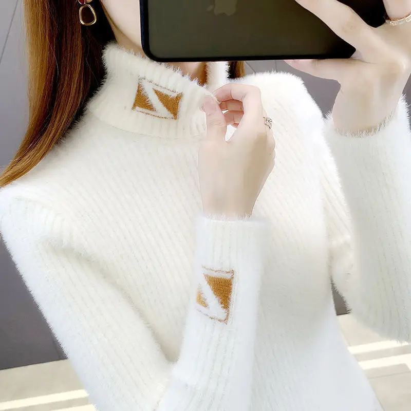 High Collar Pullover Sweater Women Mink Letter Jacquard Underlay Solid Western Knit Undercoat Autumn Winter Pullover Sweater
High Collar Pullover Sweater Women Mink Letter Jacquard Underlay Solid Western Knit Undercoat Autumn Winter Pullover Sweater