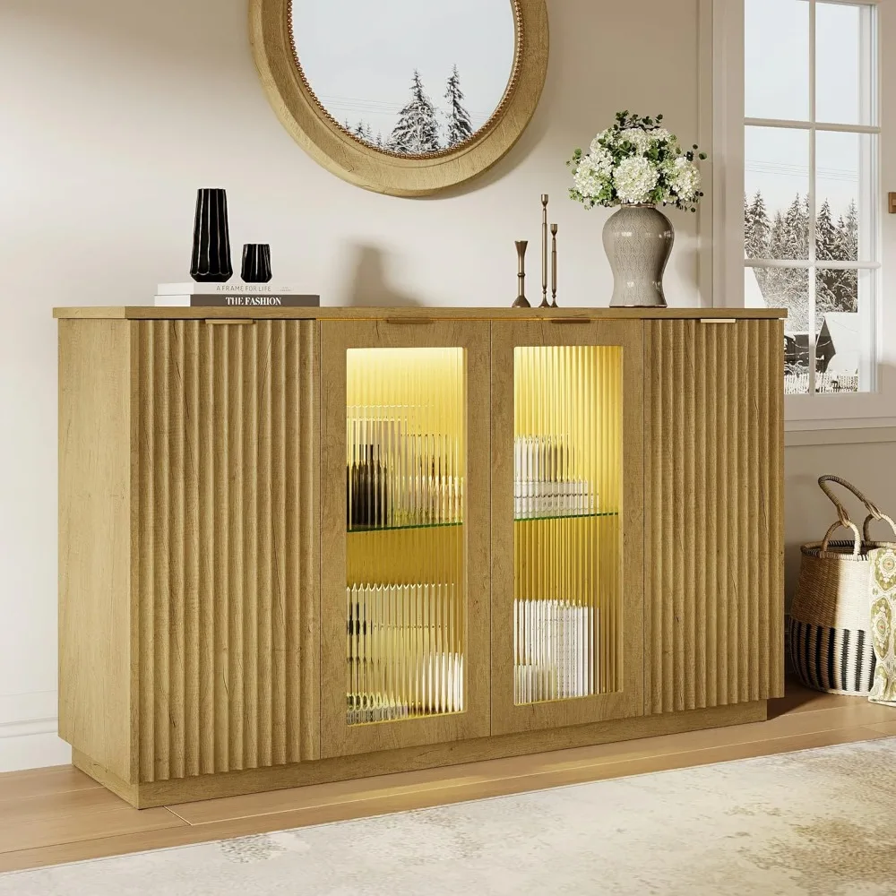 Sideboard Buffet Cabinet with Storage & LED Lights, Large Fluted Credenza Storage Cabinet with Glass Doors & Shelves
Sideboard Buffet Cabinet with Storage & LED Lights, Large Fluted Credenza Storage Cabinet with Glass Doors & Shelves