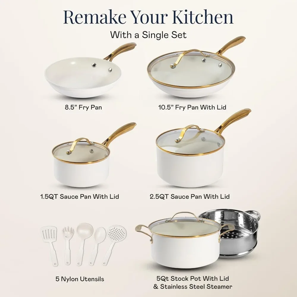 Gotham Steel 15 Pc Ceramic Cookware Set, Ceramic Pots and Pans Set Non Stick with Cooking Utensils and Steamer, Non Toxic PFOA P
Gotham Steel 15 Pc Ceramic Cookware Set, Ceramic Pots and Pans Set Non Stick with Cooking Utensils and Steamer, Non Toxic PFOA P