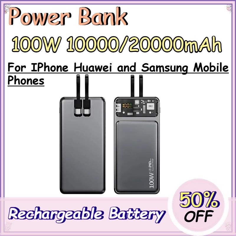 100W 10000/20000mAh Power Bank for IPhone Huawei and Samsung Mobile Phones Power Bank with Dual-line Digital Display
100W 10000/20000mAh Power Bank for IPhone Huawei and Samsung Mobile Phones Power Bank with Dual-line Digital Display