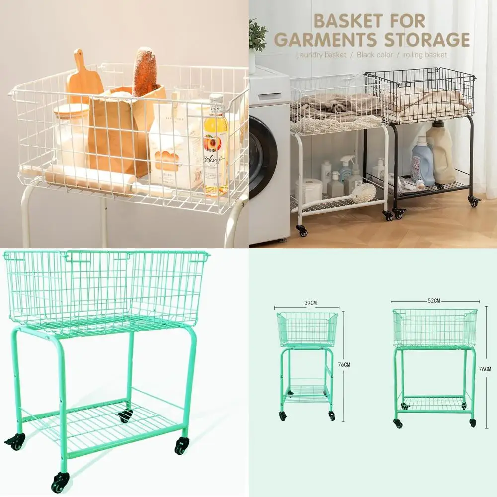 2-Tier Foldable Metal Laundry Cart with Wheels and Brakes, Wire Basket in Mint Green
2-Tier Foldable Metal Laundry Cart with Wheels and Brakes, Wire Basket in Mint Green