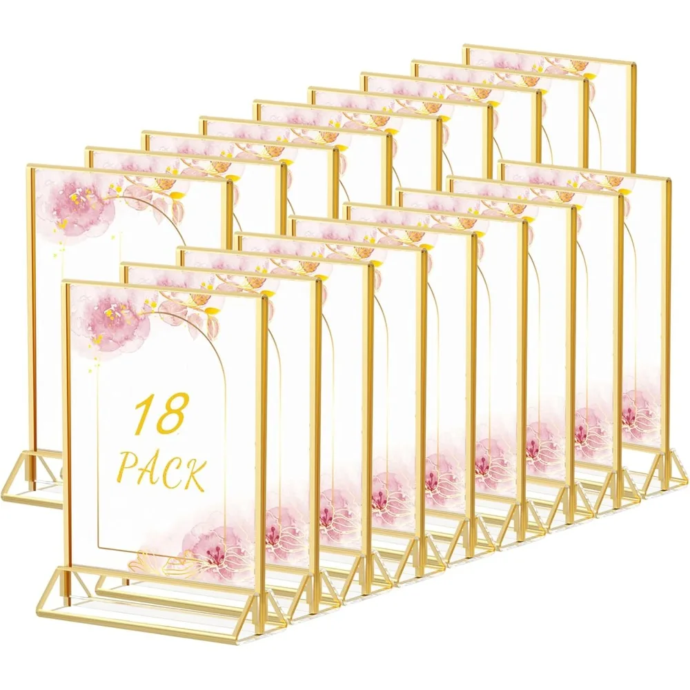 18 Pack Gold Sign Holders 5X7'' Acrylic Double Sided Table Menu Display Stand, Wedding Table Numbers Holder
18 Pack Gold Sign Holders 5X7'' Acrylic Double Sided Table Menu Display Stand, Wedding Table Numbers Holder