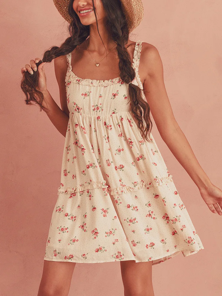 Dresses Women Clothing 2022 Frill Trim Vintage Floral Print Sweet Bobydoll Dress Open Back Tie Bow Sleeveless Summer Mini Dress
Dresses Women Clothing 2022 Frill Trim Vintage Floral Print Sweet Bobydoll Dress Open Back Tie Bow Sleeveless Summer Mini Dress