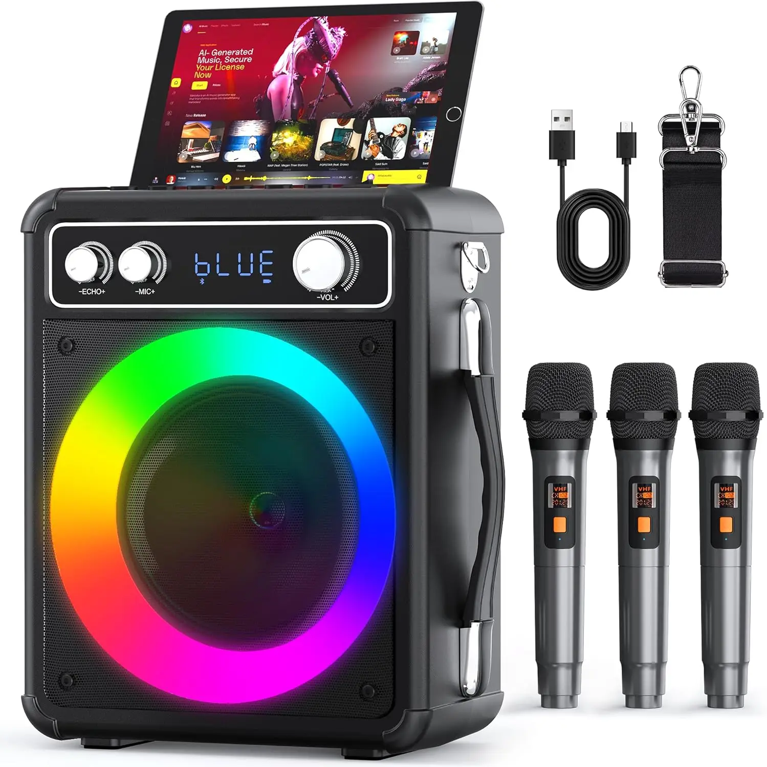 Karaoke Machine with 3 Wireless Rechargeable Microphones, Portable Bluetooth Speaker for Adults Kids, PA Systems Support TWS Ech
Karaoke Machine with 3 Wireless Rechargeable Microphones, Portable Bluetooth Speaker for Adults Kids, PA Systems Support TWS Ech